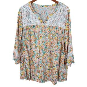 Croft & Barrow Multicolor Floral Lace peasant top  Blouse plus size 1X